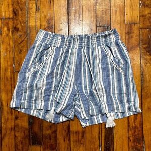Briggs Shorts Women's Small Blue White Striped Drawstring Waist Pull On Preppy